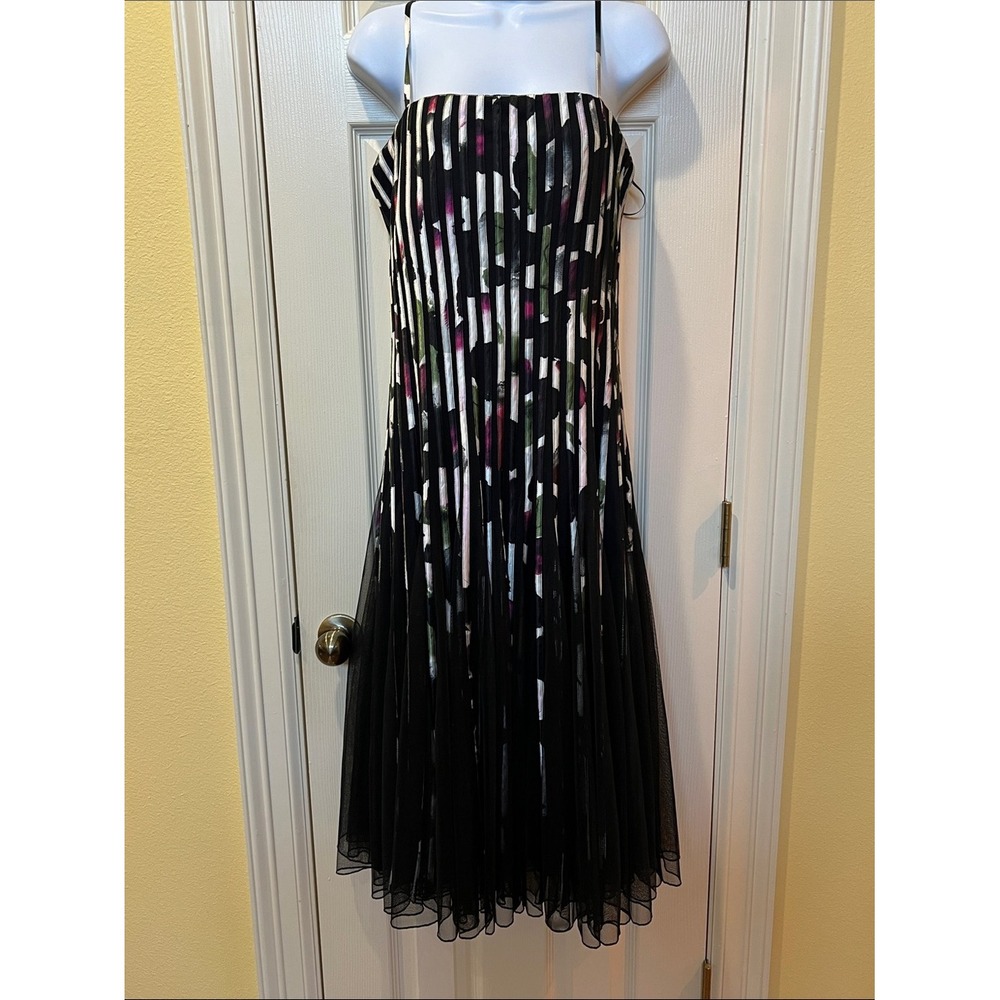 Cache Black Multicolor Sleeveless Fit and Flare Mesh Dress Sz 12 Festive Wedding
